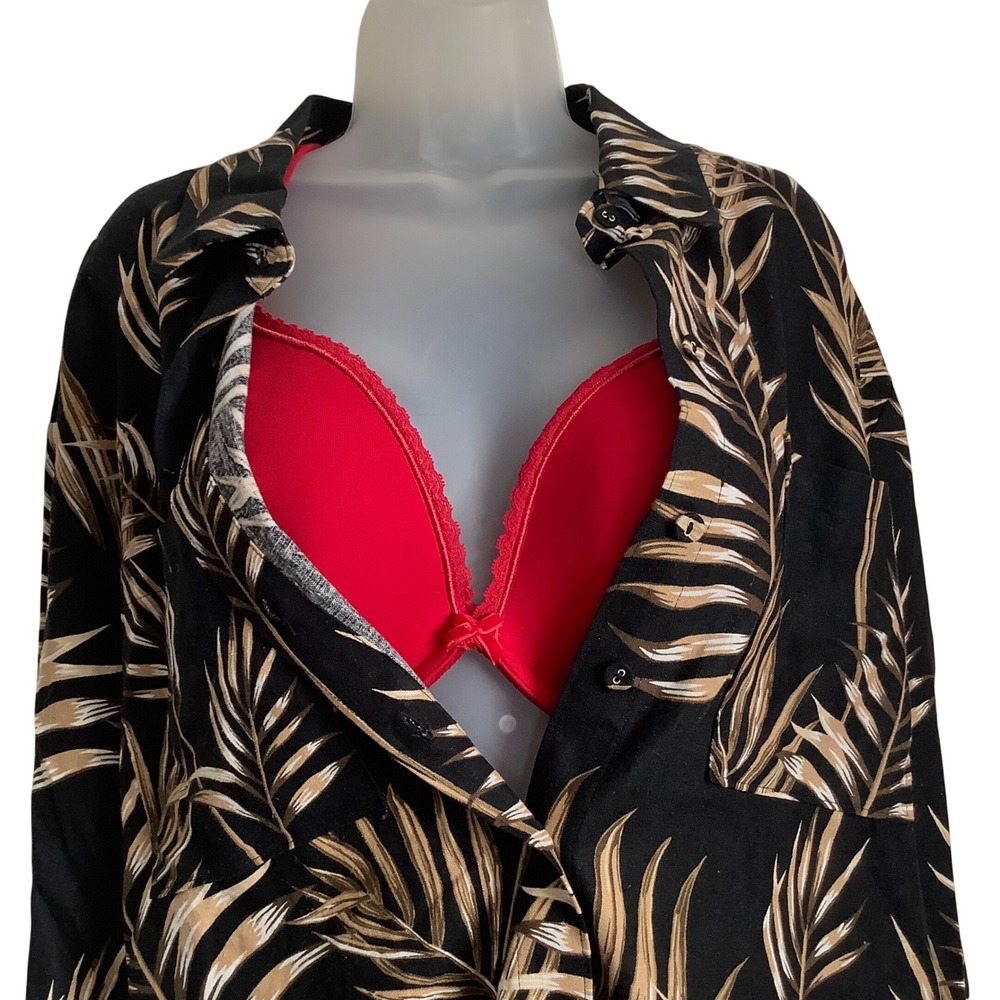 Joie Linen Rayon Palm Leaf Print Button Up Shirt Black Tan Tropical Long Sleeve